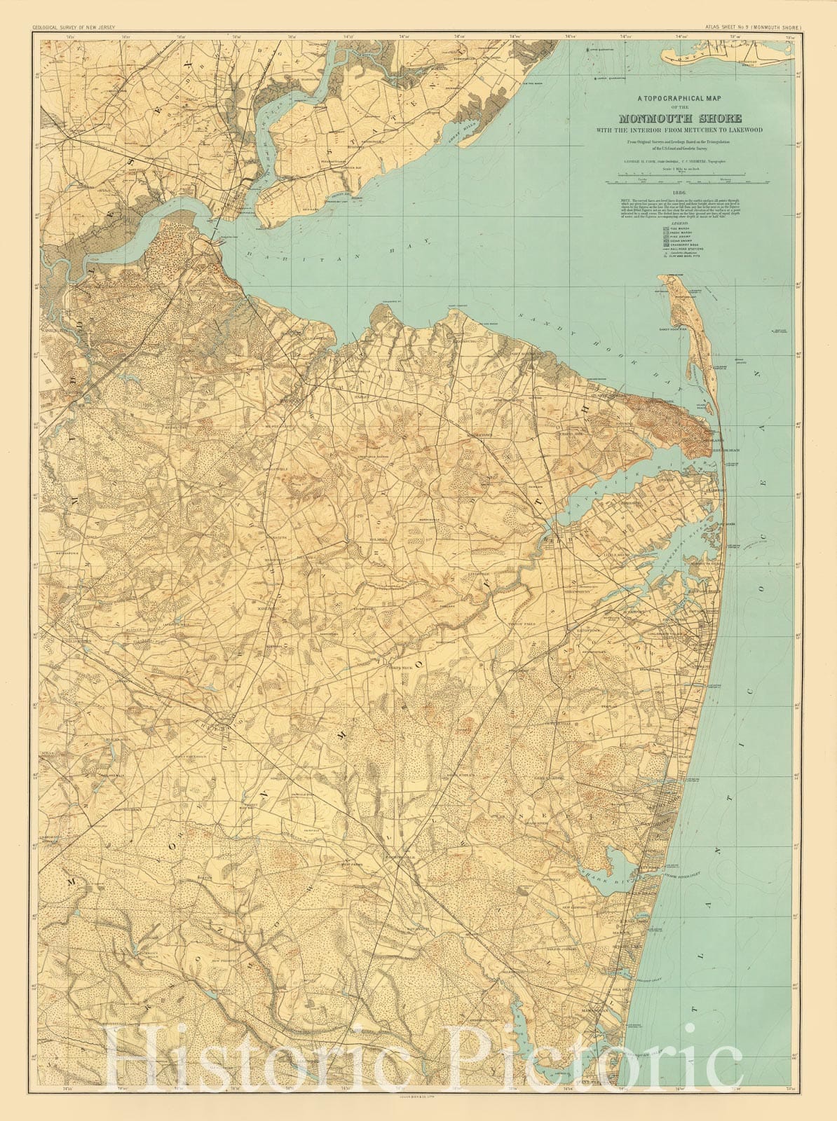 Historic 1884-89 Map - New Jersey, Double Page Sheet No. 9 [Map Of Monmouth Shore] - New Jersey - Atlas Of New Jersey. - Vintage Wall Art