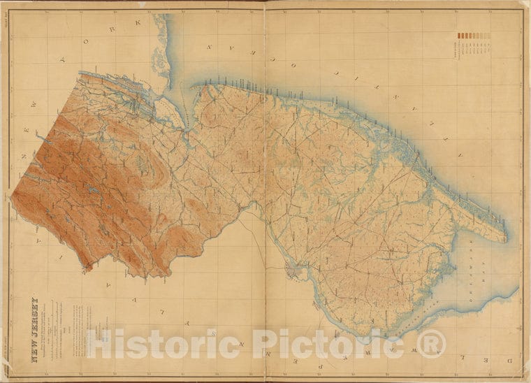 Historic Map - 1884 New Jersey (N.J.), New Jersey, Double Page Sheet No. 19 [Map Of New Jersey Relief Map] - Vintage Wall Art