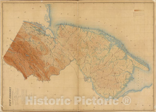 Historic Map - 1884 New Jersey (N.J.), New Jersey, Double Page Sheet No. 19 [Map Of New Jersey Relief Map] - Vintage Wall Art