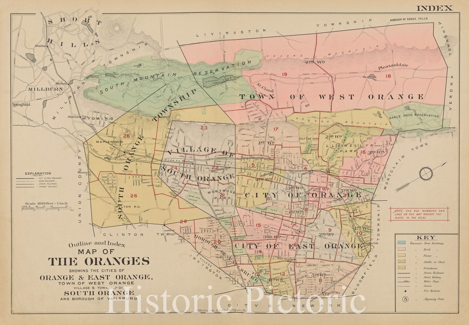 Historic Map - 1904 Essex County, New Jersey (N.J.), Outline Of The Oranges Showing The Cities Of Orange & East Orange, West Orange, South Orange - Vintage Wall Art