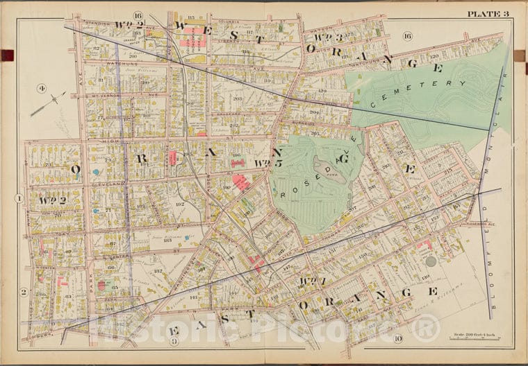 Historic Map - 1904 Essex County, New Jersey (N.J.), West Orange, Orange, East Orange. No. 3 [Columbia, Watson, Orange Rd, N. Brighton, Park, Wallace, White - Vintage Wall Art