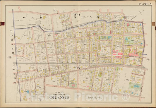 Historic Map - 1904 Essex County, New Jersey (N.J.), Part Of The City Of Orange. Plate No. 5 [Map Valley Rd, Freeman St, Highland Ave, Lincoln Ave, Randolph Pl.] - Vintage Wall Art