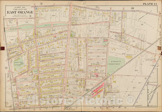 Historic Map - 1904 Essex County, New Jersey (N.J.), Part Of The City Of East Orange. Plate No. 11 [Arlington Ave, N. 13Th St, N. 14Th St, Eaton Pl.] - Vintage Wall Art