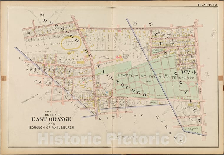 Historic Map - 1904 Essex County, New Jersey (N.J.), East Orange And Borough Of Vailsburgh. Plate No. 13 [Map N. Munn Ave, S. Munn Ave, Central Ave, N. 20Th St.] - Vintage Wall Art