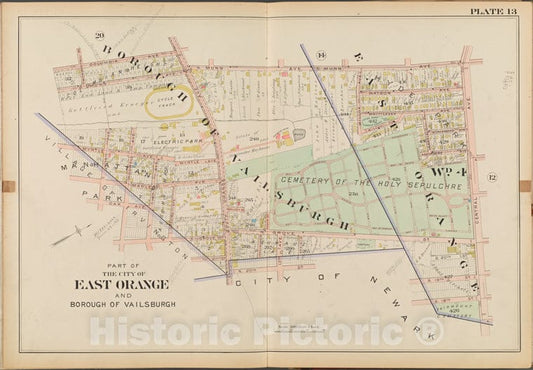 Historic Map - 1904 Essex County, New Jersey (N.J.), East Orange And Borough Of Vailsburgh. Plate No. 13 [Map N. Munn Ave, S. Munn Ave, Central Ave, N. 20Th St.] - Vintage Wall Art
