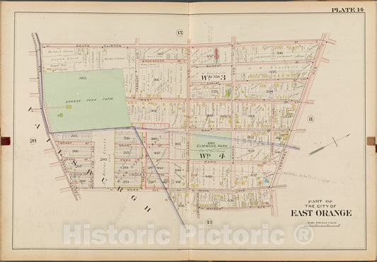 Historic Map - 1904 Essex County, New Jersey (N.J.), East Orange. Plate No. 14 [Map S. Clinton St, Central Ave, Watson Ave, Munn Ave, S. Orange Ave.] - Vintage Wall Art
