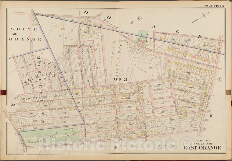Historic Map - 1904 Essex County, New Jersey (N.J.), East Orange. Plate No. 15 [Map Center St, Oakwood Ave, Central Ave, S. Clinton St, S. Orange Ave.] - Vintage Wall Art