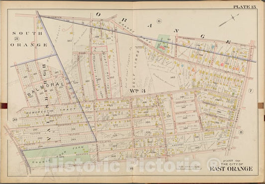 Historic Map - 1904 Essex County, New Jersey (N.J.), East Orange. Plate No. 15 [Map Center St, Oakwood Ave, Central Ave, S. Clinton St, S. Orange Ave.] - Vintage Wall Art