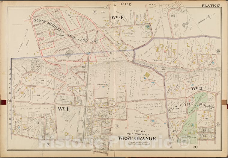 Historic Map - 1904 Essex County, New Jersey (N.J.), West Orange. Plate No. 17 [Map Mt. Pleasant Ave, Freeman St, Valley Rd, Luddington Rd, Walker Rd.] - Vintage Wall Art