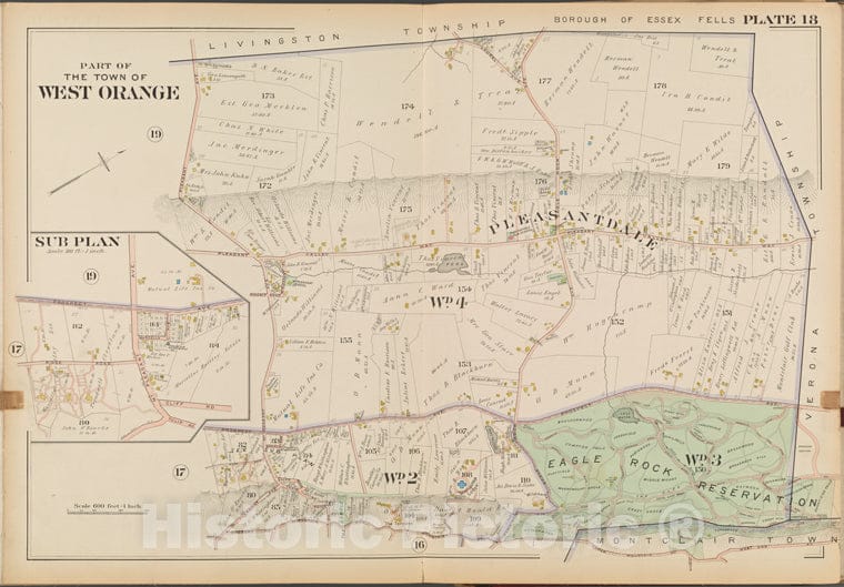 Historic Map - 1904 Essex County, New Jersey (N.J.), West Orange. Plate No. 18 West End Ave, Upper Mountain Ave, Mountain Ave, Gregory Ave, Mt. Pleasant Ave. - Vintage Wall Art