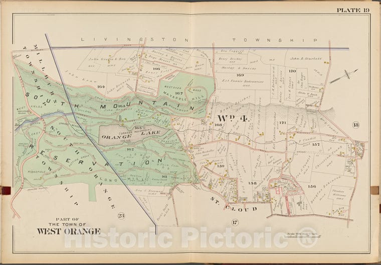 Historic Map - 1904 Essex County, New Jersey (N.J.), Part Of The Town Of West Orange. Plate No. 19 [ Mt. Pleasant Ave, Prospect Ave, S. Orange Ave, Millburn Rd. - Vintage Wall Art