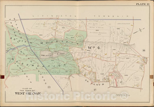 Historic Map - 1904 Essex County, New Jersey (N.J.), Part Of The Town Of West Orange. Plate No. 19 [ Mt. Pleasant Ave, Prospect Ave, S. Orange Ave, Millburn Rd. - Vintage Wall Art