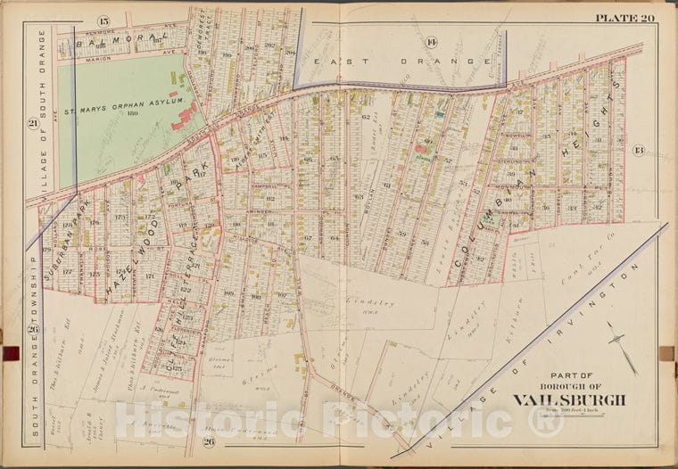 Historic Map - 1904 Essex County, New Jersey (N.J.), Part Of Borough Of Vailsburgh. Plate No. 20 [Kenmore Ave, S. Munn Ave, Orange Ave, Holland Ave.] - Vintage Wall Art