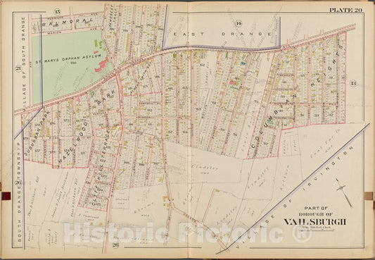 Historic Map - 1904 Essex County, New Jersey (N.J.), Part Of Borough Of Vailsburgh. Plate No. 20 [Kenmore Ave, S. Munn Ave, Orange Ave, Holland Ave.] - Vintage Wall Art