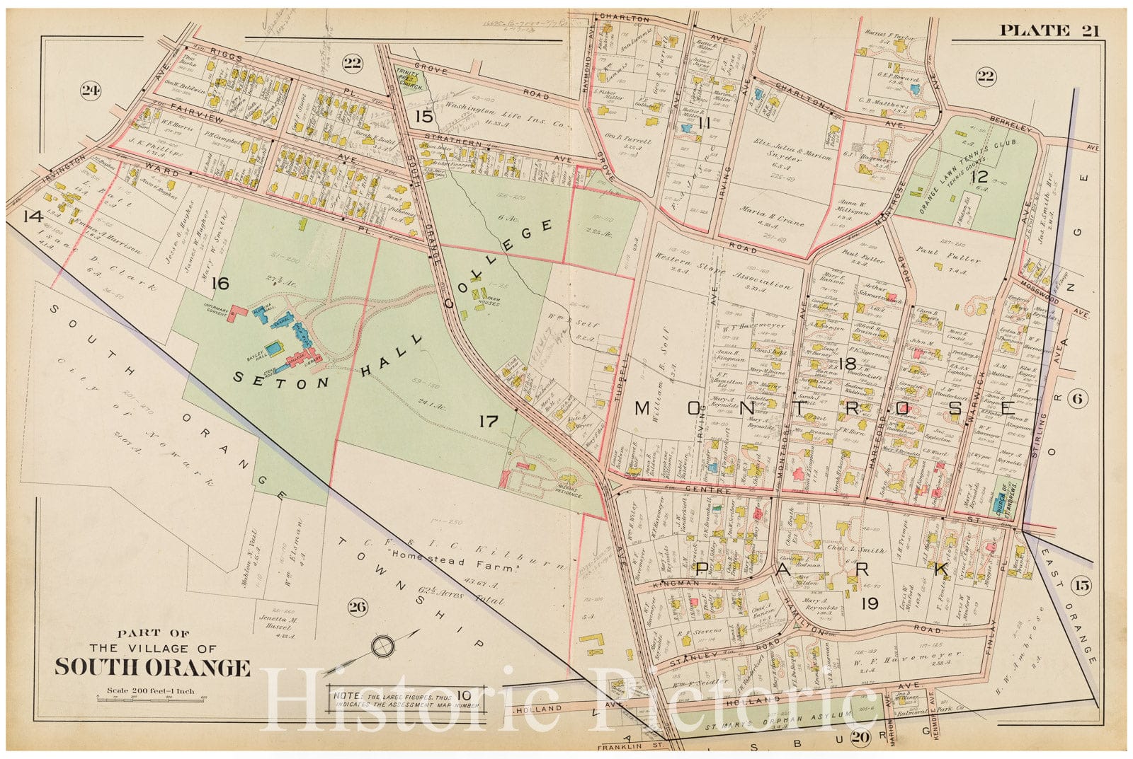 Historic Map - 1904 Essex County, New Jersey (N.J.), South Orange. [Charlton, Berkeley, Irling, Finlay Pl, Holland, Irvington, Riggs Pl, Grove Rd.] - Vintage Wall Art