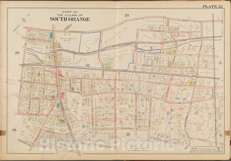 Historic Map - 1904 Essex County, New Jersey (N.J.), Village Of South Orange. Plate No. 22 [ Ridgewood Rd, Berkeley Ave, Charlton Ave, Grove Rd, Riggs Pl, 3Rd St. - Vintage Wall Art