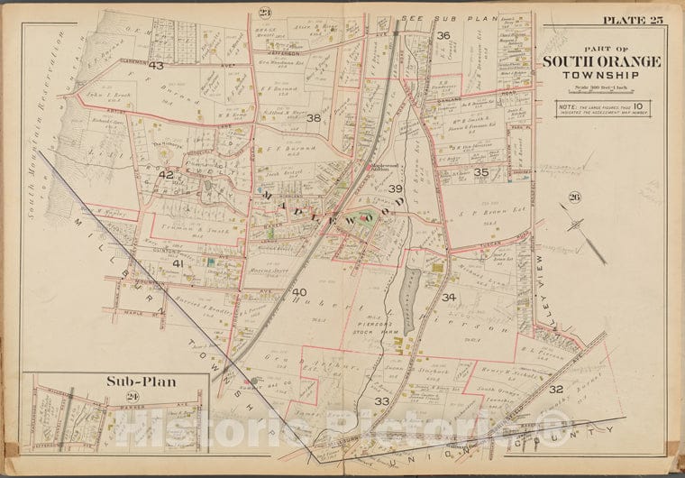 Historic Map - 1904 Essex County, N.J, Part Of South Orange Township. Plate No. 25 [Jefferson, S. Prospect, Springfield, Millburn, Le, Wyoming, Roosevelt, Claremont - Vintage Wall Art
