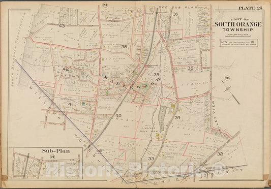 Historic Map - 1904 Essex County, N.J, Part Of South Orange Township. Plate No. 25 [Jefferson, S. Prospect, Springfield, Millburn, Le, Wyoming, Roosevelt, Claremont - Vintage Wall Art