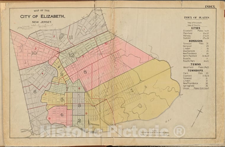 Historic 1906 Map - Map Of The City Of Elizabeth, N.J. - Union County (N.J.Atlas Of Union County, New Jersey, 1906 - Vintage Wall Art