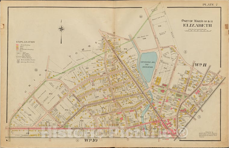 Historic Map - 1906 Union County, New Jersey (N.J.), 1906 Double Page Plate No. 2 [Parker Rd, Union Ave, Whitehead Pl, Westfield Ave, Bay Way Ave.] - Vintage Wall Art