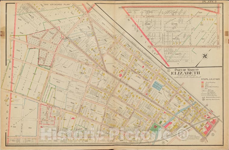 Historic Map - 1906 Union County, New Jersey (N.J.), 1906 Double Page Plate No. 3 [West Grand St, Broad St, Fay Ave.] - Vintage Wall Art
