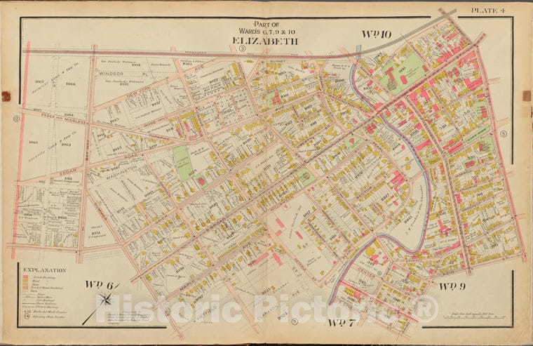 Historic Map - 1906 Union County, New Jersey (N.J.), 1906 Plate No. 4 [Burnet St, S. Union St, W. Jersey St, E. Jersey St, Reid St, 3Rd Ave, Summer St.] - Vintage Wall Art