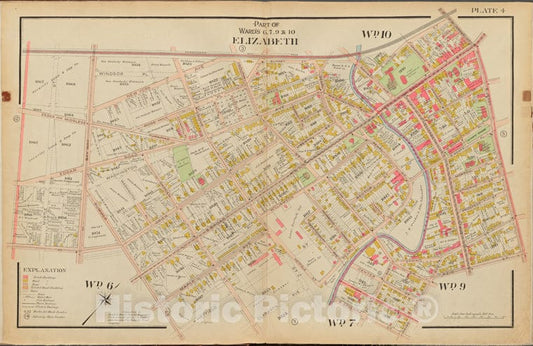 Historic Map - 1906 Union County, New Jersey (N.J.), 1906 Plate No. 4 [Burnet St, S. Union St, W. Jersey St, E. Jersey St, Reid St, 3Rd Ave, Summer St.] - Vintage Wall Art