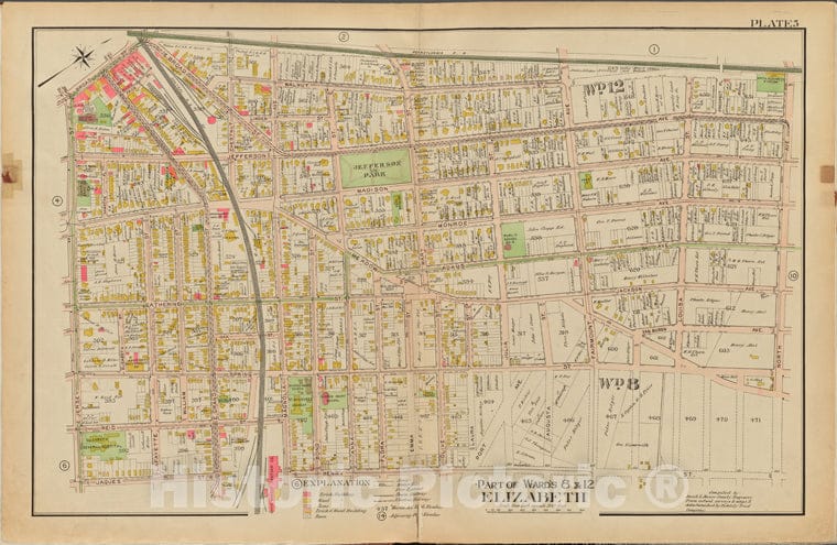 Historic Map - 1906 Union County, New Jersey (N.J.), 1906 Double Page Plate No. 5 [Walnut St, North Ave, Henry St, Jaques St, E. Jersey St.] - Vintage Wall Art