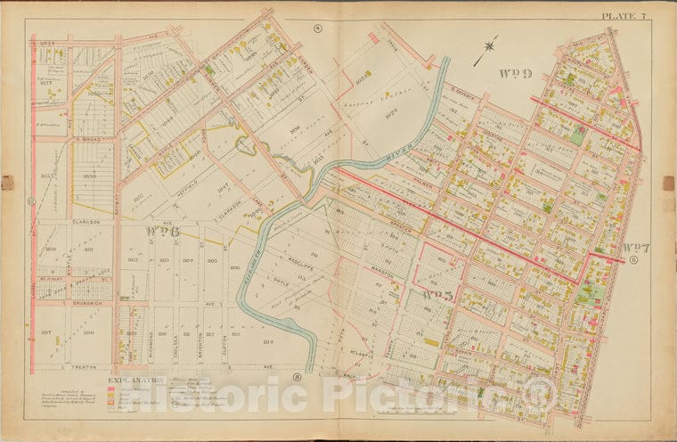 Historic Map - 1906 Union County, New Jersey (N.J.), 1906 Plate No. 7 [Garden St, S. 7Th St, Reid St, Elizabeth Ave, Baltic St, Trenton Ave, Laurel St.] - Vintage Wall Art