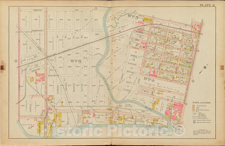 Historic Map - 1906 Union County, New Jersey (N.J.), 1906 Double Page Plate No. 8 [Baltic St, Elizabeth Ave, Laurel St.] - Vintage Wall Art