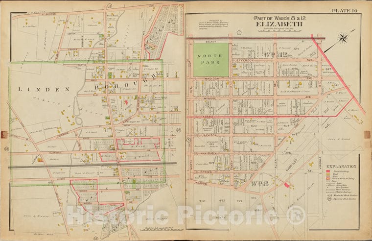 Historic Map - 1906 Union County, New Jersey (N.J.), 1906 Double Page Plate No. 10 [Walnut St, Henry St, 40 Acre Rd, St. George Ave.] - Vintage Wall Art