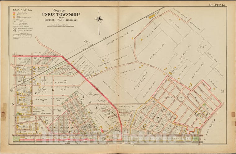 Historic Map - 1906 Union County, New Jersey (N.J.), 1906 Double Page Plate No. 14 [Green Lane, Bay Way, Westfield Ave, Chestnut St, Summer Ave.] - Vintage Wall Art