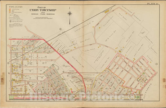 Historic Map - 1906 Union County, New Jersey (N.J.), 1906 Double Page Plate No. 14 [Green Lane, Bay Way, Westfield Ave, Chestnut St, Summer Ave.] - Vintage Wall Art
