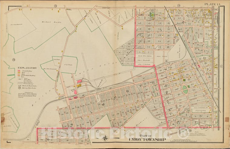 Historic Map - 1906 Union County, New Jersey (N.J.), 1906 Double Page Plate No. 15 [Chestnut St, Westfield Ave, S. 22Nd St, Center St.] - Vintage Wall Art