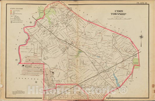Historic Map - 1906 Union County, New Jersey (N.J.), 1906 Double Page Plate No. 16 [Map Of Union Township] - Vintage Wall Art