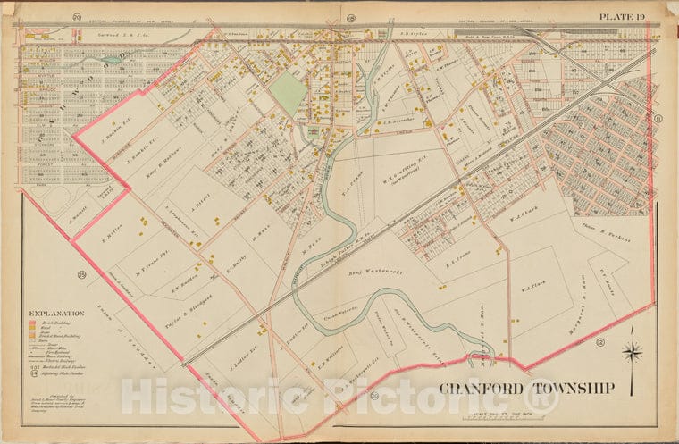 Historic Map - 1906 Union County, New Jersey (N.J.), 1906 Double Page Plate No. 19 [South Ave, Center St.] - Vintage Wall Art