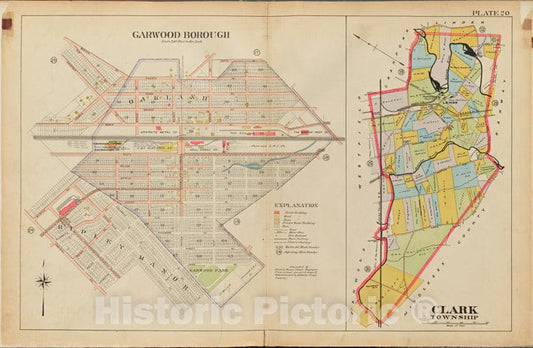 Historic Map - 1906, Union County, New Jersey (N.J.), 1906 Plate No. 20 [ Of Clark Township, Included 5Th Ave, Lexington Ave, Central Ave, Myrtle St, Benson St. - Vintage Wall Art