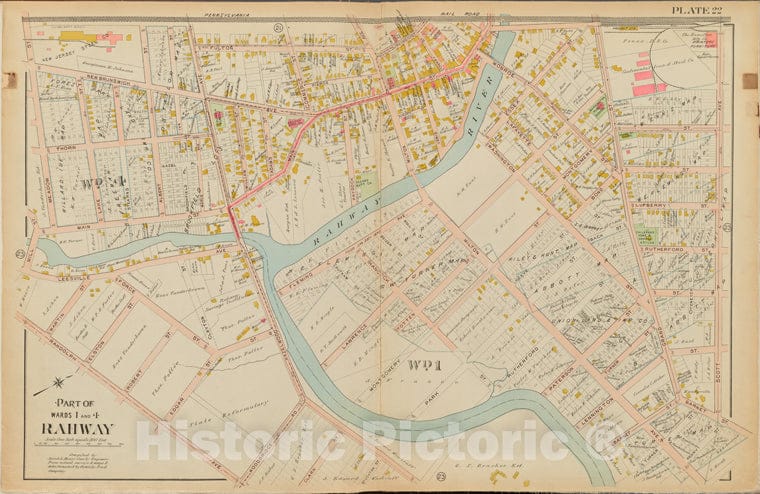 Historic Map - 1906 Union County, New Jersey (N.J.), 1906 Double Page Plate No. 22 [Scott Ave, Randolph Ave, Meadow St.] - Vintage Wall Art