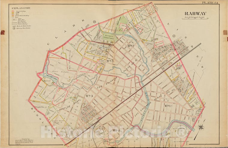 Historic Map - 1906 Union County, New Jersey (N.J.), 1906 Double Page Plate No. 23 [Map Of Rahway] - Vintage Wall Art