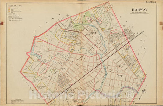 Historic Map - 1906 Union County, New Jersey (N.J.), 1906 Double Page Plate No. 23 [Map Of Rahway] - Vintage Wall Art