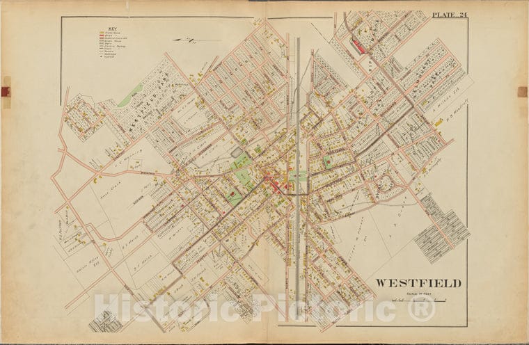 Historic Map - 1906 Union County, New Jersey (N.J.), 1906 Double Page Plate No. 24 [Warren St, Scotch Plains Ave, Hillside Ave, Chestnut St.] - Vintage Wall Art