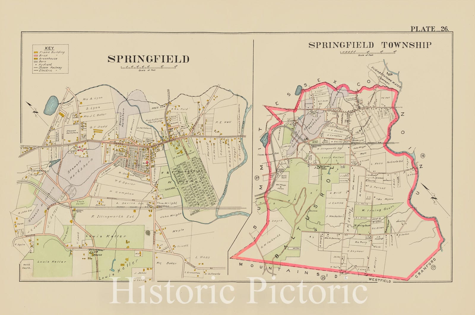 Historic Map - 1906 Union County, New Jersey (N.J.), 1906 Double Page Plate No. 26 [Map Of Springfield And Map Of Springfield Township] - Vintage Wall Art