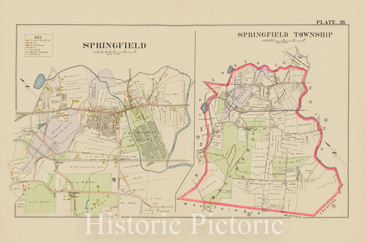 Historic Map - 1906 Union County, New Jersey (N.J.), 1906 Double Page Plate No. 26 [Map Of Springfield And Map Of Springfield Township] - Vintage Wall Art