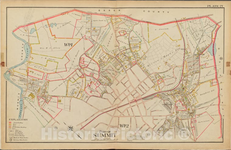 Historic Map - 1906 Union County, New Jersey (N.J.), 1906 Double Page Plate No. 27 [Map Of Part Of Summit] - Vintage Wall Art