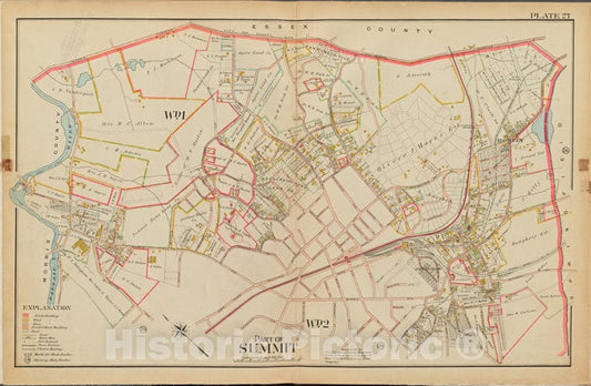 Historic Map - 1906 Union County, New Jersey (N.J.), 1906 Double Page Plate No. 27 [Map Of Part Of Summit] - Vintage Wall Art