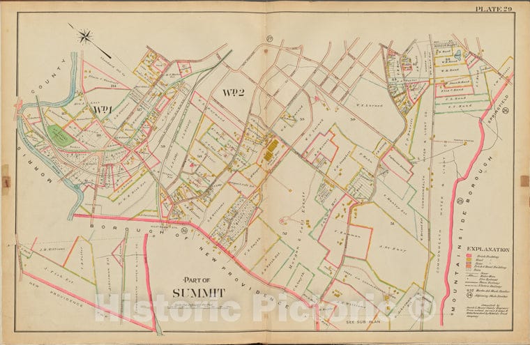 Historic Map - 1906 Union County, New Jersey (N.J.), 1906 Double Page Plate No. 29 [Map Of Part Of Summit] - Vintage Wall Art