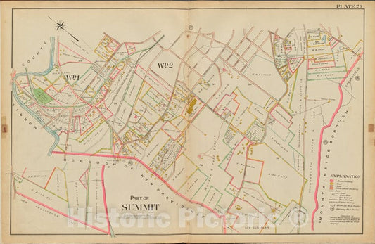 Historic Map - 1906 Union County, New Jersey (N.J.), 1906 Double Page Plate No. 29 [Map Of Part Of Summit] - Vintage Wall Art