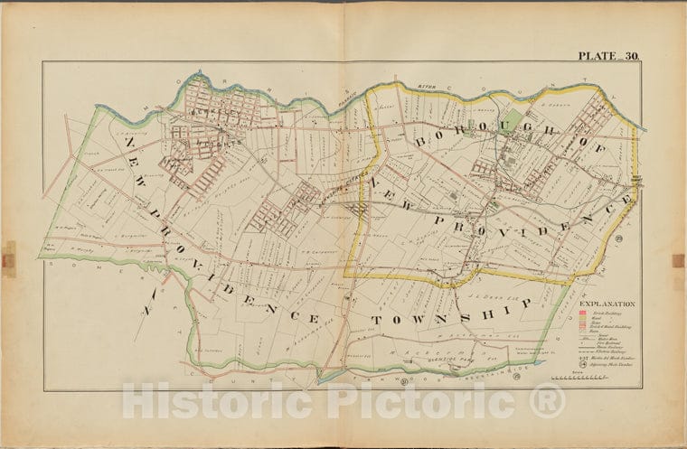 Historic Map - 1906 Union County, New Jersey (N.J.), 1906 Double Page Plate No. 30 [Map Of Borough Of New Providence And Map Of Borough Of New Providence Township] - Vintage Wall Art