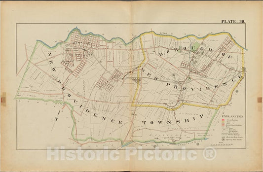 Historic Map - 1906 Union County, New Jersey (N.J.), 1906 Double Page Plate No. 30 [Map Of Borough Of New Providence And Map Of Borough Of New Providence Township] - Vintage Wall Art