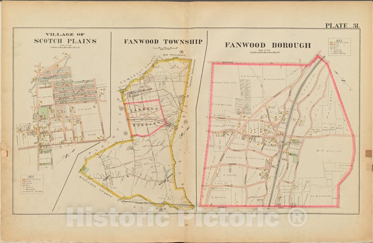 Historic Map - 1906 Union County, New Jersey (N.J.), 1906 Double Page Plate No. 31 Map Of Village Of Scotch Plains, Map Of Fanwood Township, Map Of Fanwood Borough - Vintage Wall Art
